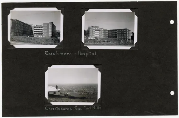Construction of Princess Margaret Hospital, view of Christchurch from Port Hills