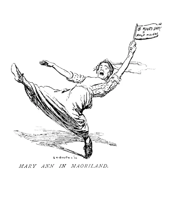Booth, Leonard Hampden, 1879-1974 :Mary Ann in Maoriland. The Bulletin, 19 September 1912, p. 18.