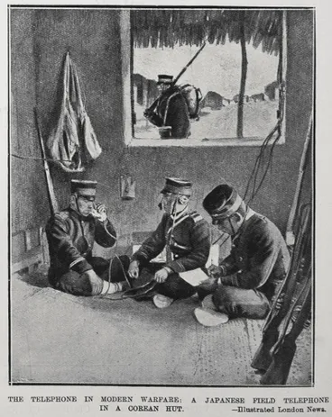 THE TELEPHONE IN MODERN WARFARE: A JAPANESE FIELD TELEPHONE IN A COREAN HUT Image: THE TELEPHONE IN MODERN WARFARE: A JAPANESE FIELD TELEPHONE IN A COREAN HUT