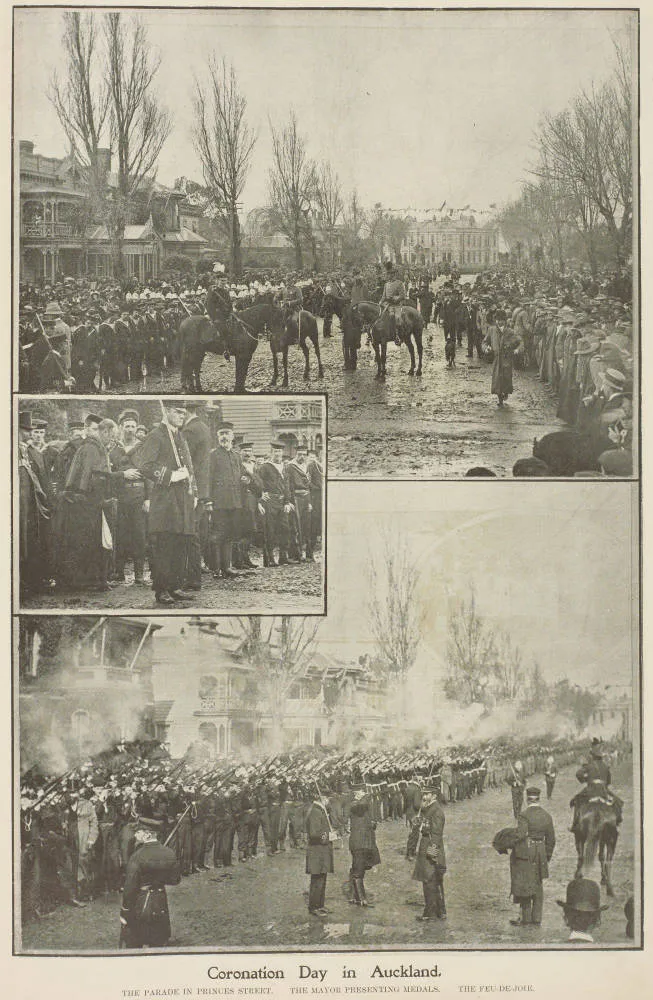 Parade in Princes Street. the mayor presenting medals. the Feu-De-Joie