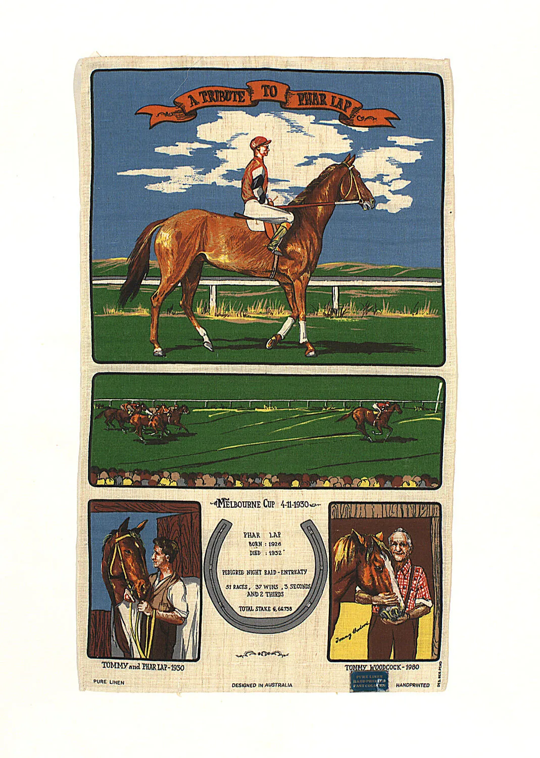 Tea Towel -'A Tribute to Phar Lap', Melbourne, 1986