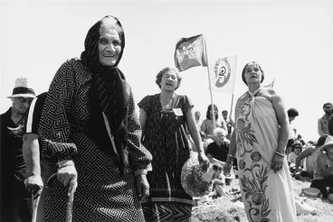 Image: John Miller - Whina Cooper, Tuaiwa 'Eva' Rickard and Titewhai Harawira, Waitangi, February, 1985