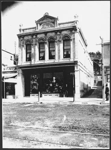 Image: Riseley, Ralph, fl 1993 : Photograph of George Mee's pharmacy, Lambton Quay, Wellington