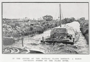 Image: In the centre of the Hauraki Plains district: a barge conveying stores on the Piako River