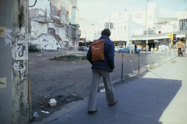 Image: Man walking past cabbage patch site