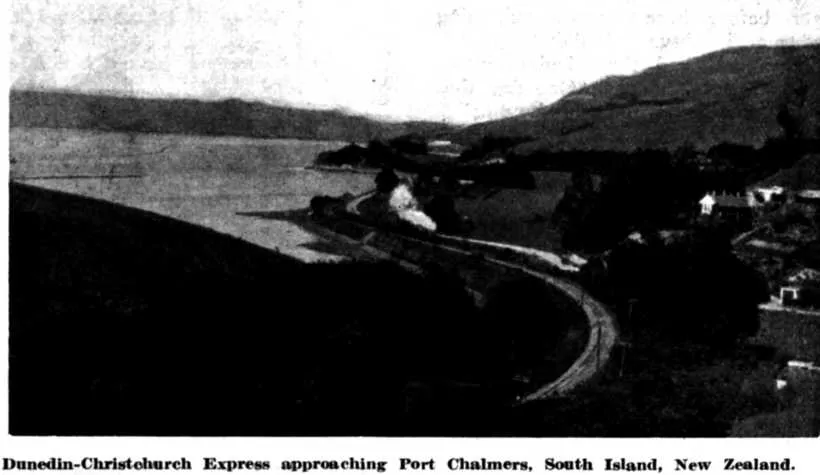 Dunedin-Christohurch Express approaching Port Chalmers, South Island, New Zealand
