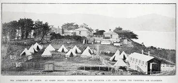 Image: The internment of aliens on Somes Island: general view of the buildings and camp where the prisoners are quartered