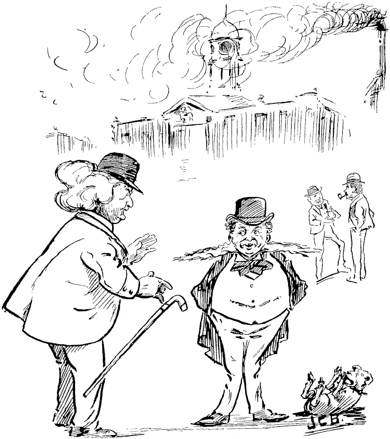 HIS LITTLE JOKE.  Wellington's Whiskered Citizen : Great news from the seat of war !'J^*~-~~&  Wellington's Curly-Haired Citizen : Good gracious, ivhat is it ? t  Whiskei s : Russia has decided not to paint her men-of-mar.  Curls : Oh, indeed. How is that ?  Whiskers: Because they're japanned, of course. (New Zealand Free Lance, 14 May 1904)
