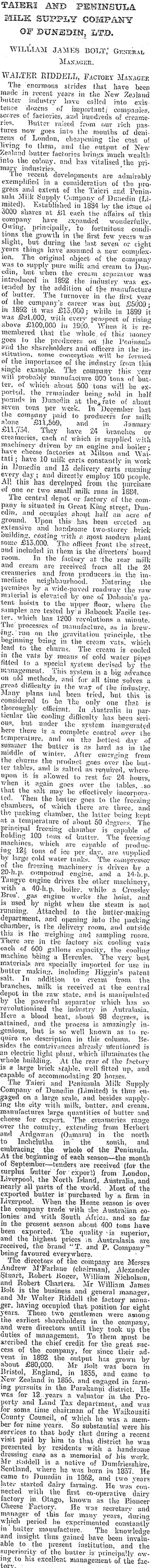 TAIERI AND PENINSULA MILK SUPPLY COMPANY OF DUNEDIN, LTD. (Otago Daily Times 23-4-1900)