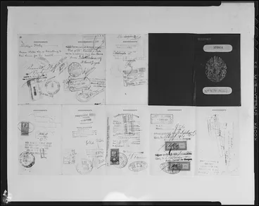 Image: Photograph of Katherine Mansfield's passport, with visa stamps