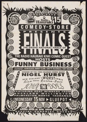 Image: Grand National Finals of the Radio Hauraki Kiwi Comic Quest, Gluepot Tavern, 1989