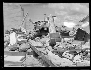 Image: Crushed pick-up truck, Suva Hurricane, 1952