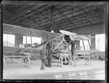 Image: Royal New Zealand Air Force base, Hobsonville. Fairey Gordon plane, in hangar