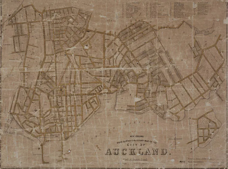 New Zealand post office directory map of the City of Auckland.