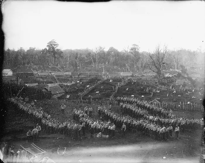 Armed constabulary awaiting orders to advance on Parihaka Pa
