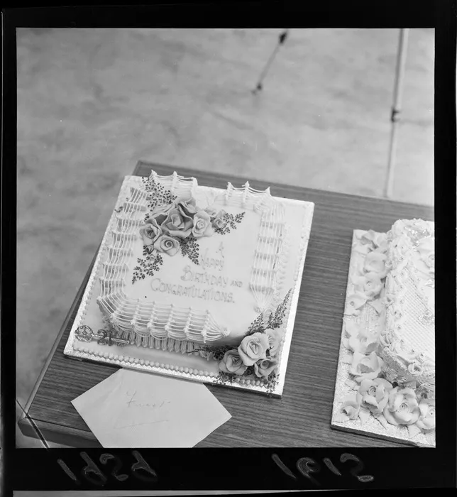Cake displaying the message A Happy Birthday and Congratulations at the Wellington Industries Fair