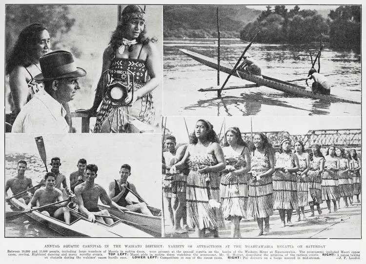 Annual aquatic carnival in the Waikato district: variety of attractions at the Ngāruawāhia Regatta on Saturday