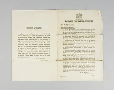 Image: Application form, 'Land for Discharged Soldiers'