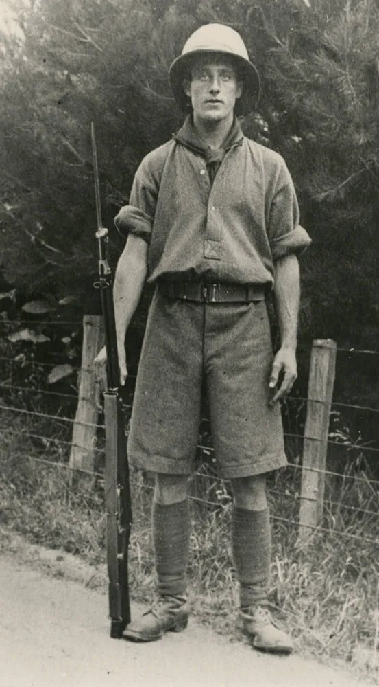 Guard at German internment camp, Motuihe Island, 1917