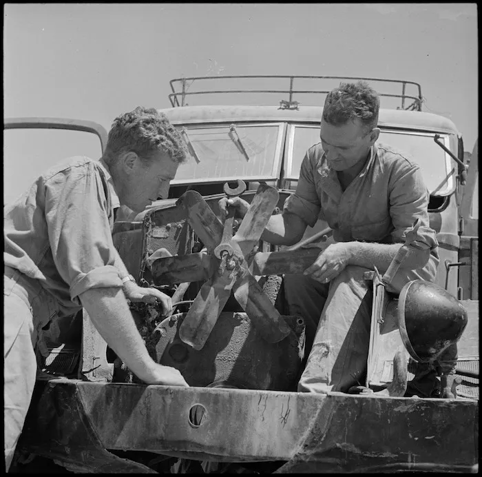 Engineers at work on a captured Italian truck, Egypt