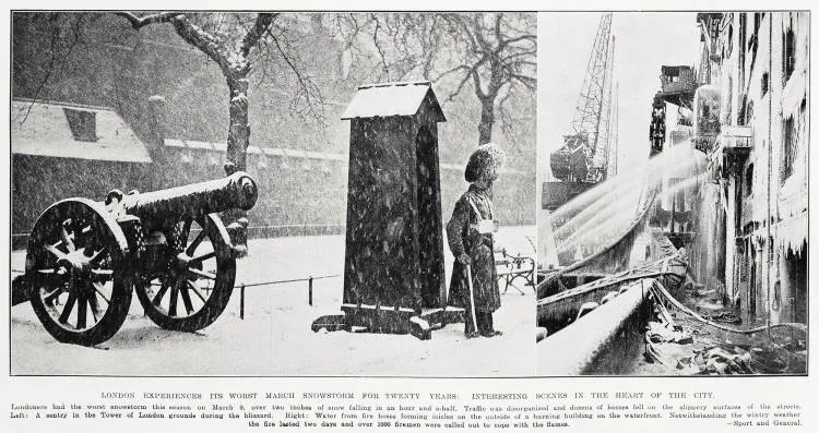 London experiences its worst March snowstorm for twenty years: interesting scenes in the heart of the city