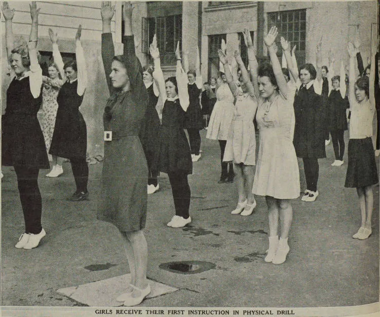 Girls receive their first instruction in physical drill