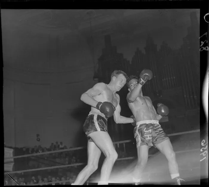 Boxing match between Johnny Halafihi and Charlie Beaton