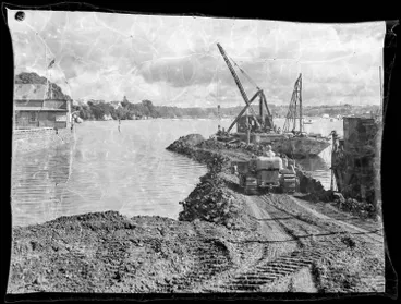Image: Auckland Harbour Bridge approach road, St Marys Bay, 1956