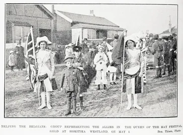Image: Helping the Belgians: group representing the Allies in the Queen of the May Festival, held at Hokitika Westland, on May 1