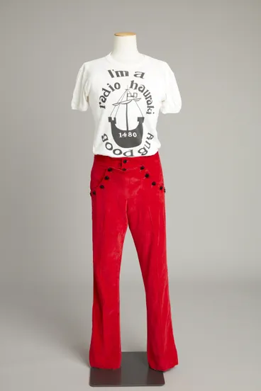 Image: Radio Hauraki t-shirt red trousers