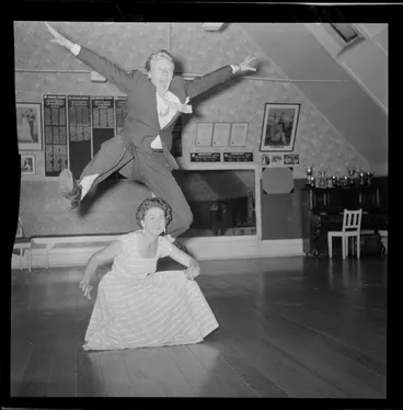Image: Mr Milton Mitchell and Mrs Jimmy James demonstrating rock & roll dancing, in a dance studio