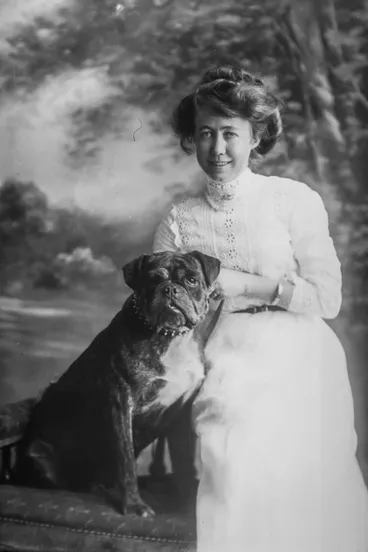 Image: Mrs Hughes and dog, 1910