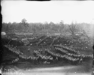 Image: Armed constabulary awaiting orders to advance on Parihaka Pa