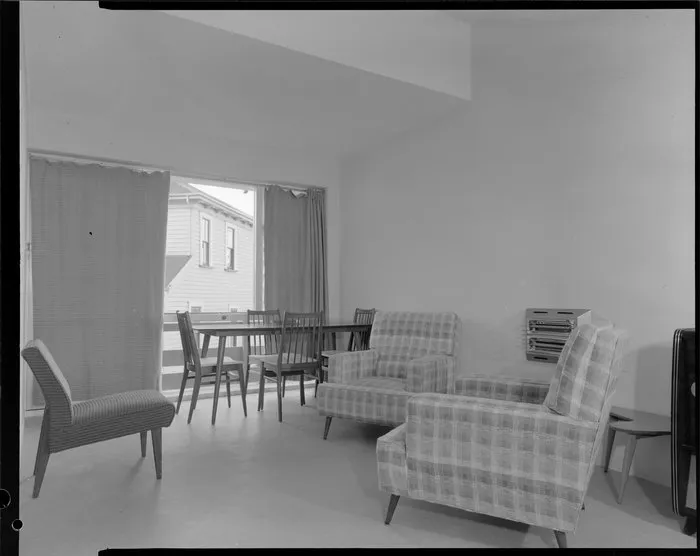 Dining room interior, Clifton Terrace flats, Wellington