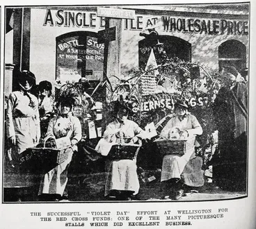 Image: The successful 'Violet Day' effort at Wellington for the Red Cross funds: one of the many picturesque stalls which did excellent business