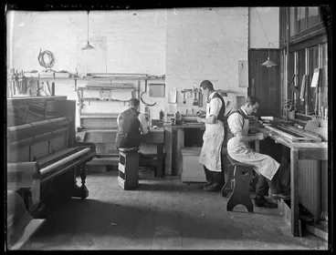 Image: Returned servicemen repairing musical instruments at the Bristol Piano Company, Christchurch