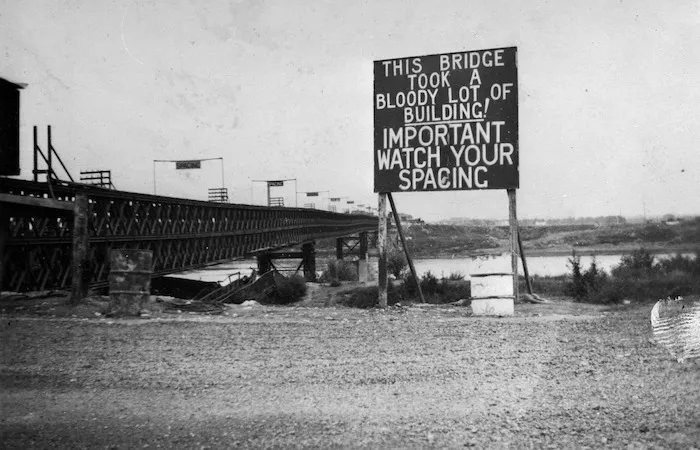 Po Bridge and the warning sign next to it, Italy