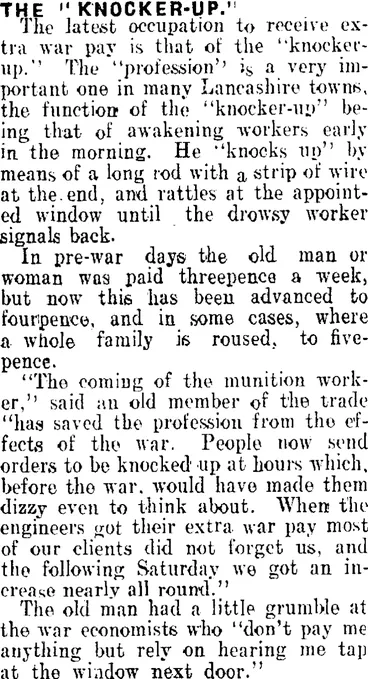 Image: THE "KNOCKER-UP." (Clutha Leader 7-3-1916)