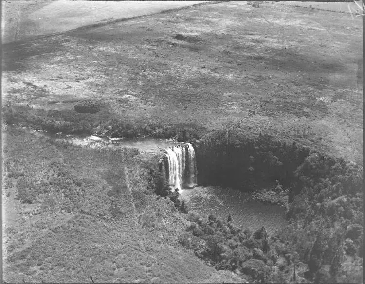 Rainbow Falls on the Kerikeri River from the air