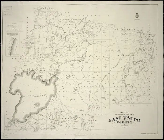 Map of the northern portion of East Taupo County / drawn by W. Deverell, August 1891 ; Gerhard Mueller, Chief Surveyor, Auckland district ; A. Barron, superintending surveyor.