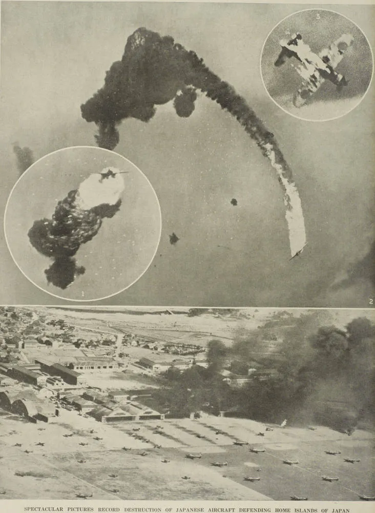 Spectacular pictures record destruction of Japanese aircraft defending home islands of Japan