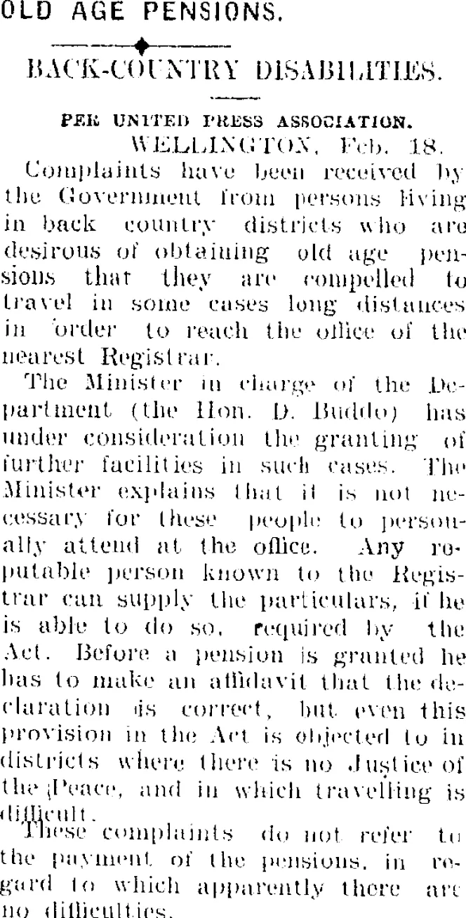 OLD AGE PENSIONS. (Mataura Ensign 19-2-1909)