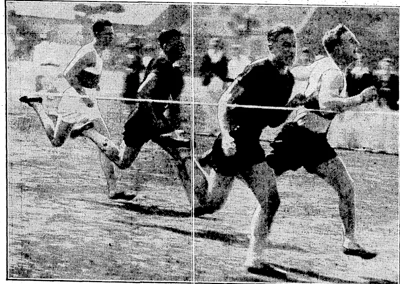 Evening Post" Photo! E. i CHESTERMAN, of Victoria College, who replaces F. J. Green in the New Zealand University Rugby team to tour; Japan. ; . V •■■■■■■••■ DR. G:H. ;CUI< NINGHAM, director. of the.Plant Research ,Station at Palmerston North, who luts resigned. ■•■■•:'. ... "Evening Post" Photo. OLD,BOYS';DAY AT WELLINGTON COLLEGE.^bbve, A. K. Hill (O.B.) winning the 100 yds from.Uvo college lads, CV. Adams and R.1 A. Longley, at the annual. "Old Boys' Day" sports at Wellington Collage yesterday. On right, a vieiv of the rifle butts, ivhcrc a team ,of.[.resent-day. students narrowly defeated the old boys. (Evening Post, 30 November 1935)