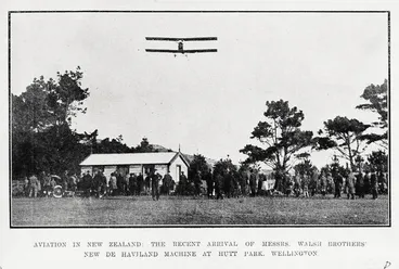 Aviation in New Zealand: the Walsh brothers' arrival at Hutt Park, Wellington Image: Aviation in New Zealand: the Walsh brothers' arrival at Hutt Park, Wellington