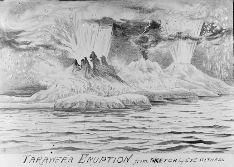 Tarawera Eruption from sketch by eye witness, 1886