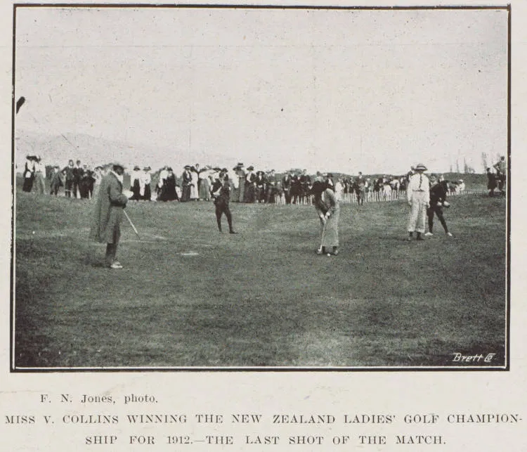 Miss V. Collins winning the New Zealand ladies' golf championship for 1912