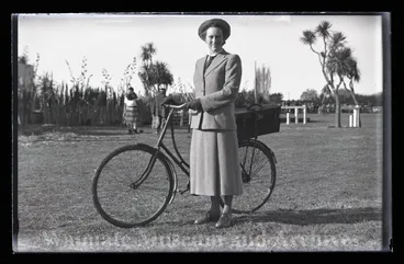 Image: Woman portraying Dr Cruickshank with bike at Waimate Centennial Celebrations