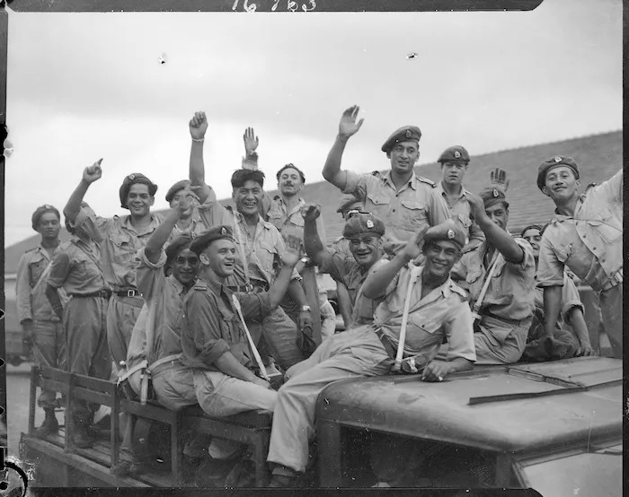 Māori soldiers of 2 New Zealand Battalion at Camp Wellington, Japan