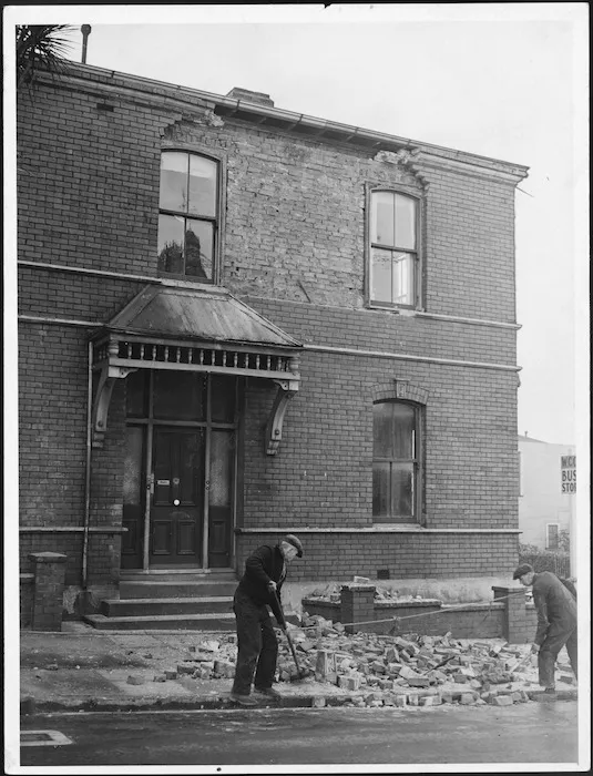 Brick house damaged by earthquake, Wellington