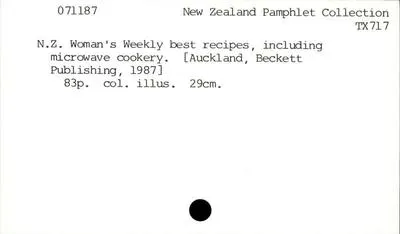 N.Z. Woman's Weekly best recipes, including microwave cookery